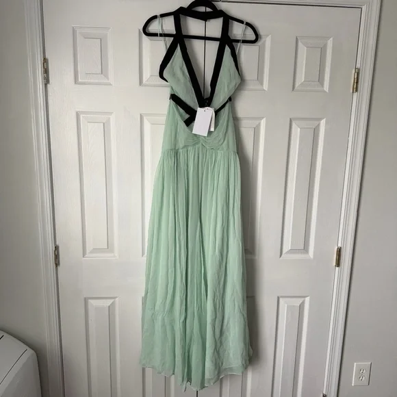 Helsa The Siren Dress in Silk Chiffon in Mint & Black Size XS NEW! With tags! - Picture 4 of 12